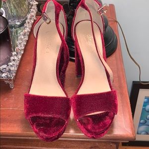 Red, velvet, platform heels